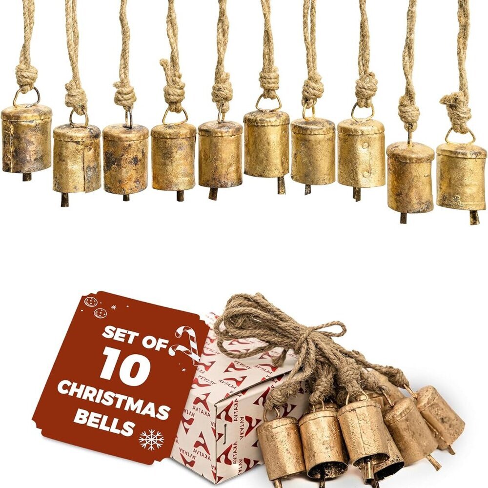 Gold Christmas Ornaments Set – Vintage Decor for Tree – Gold Bells – Christmas T